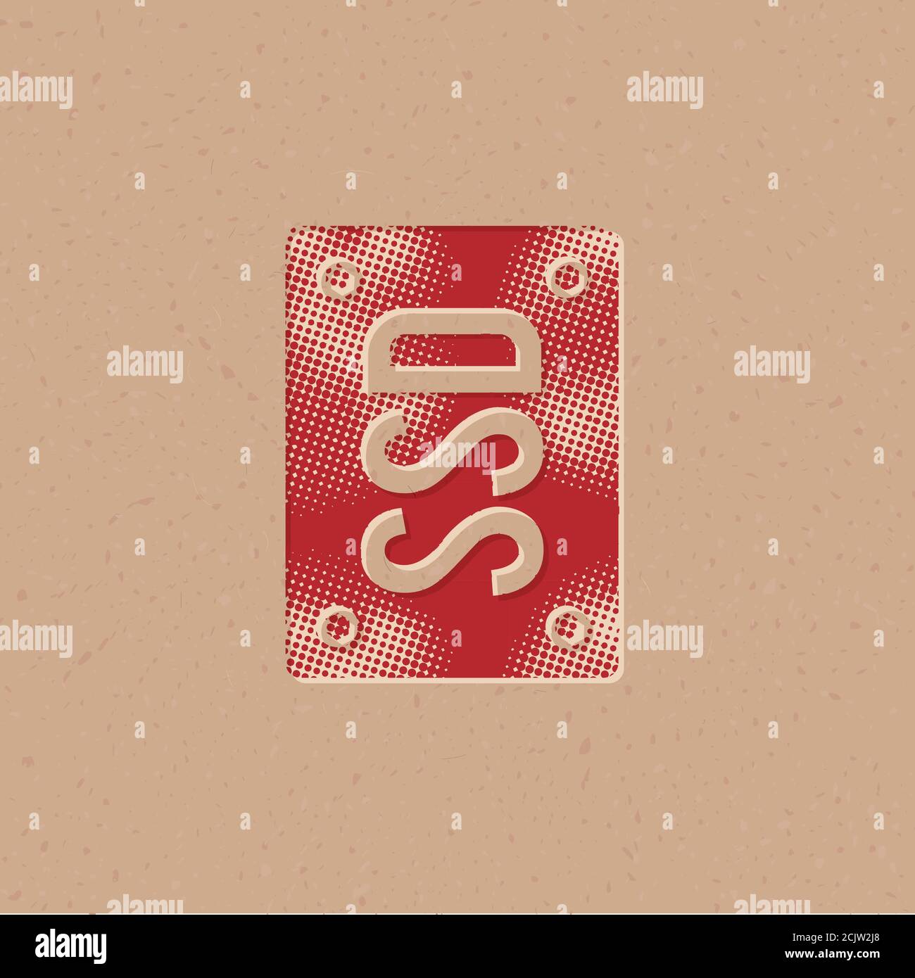 Solid state drive icon in halftone style. Grunge background vector illustration. Stock Vector