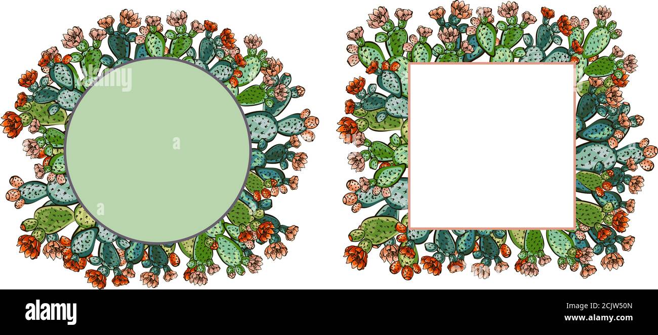 web banner template pattern, Wreath of cacti with flowers, Decorative ...