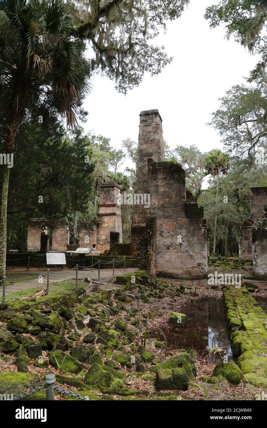 Bulow plantation sugar mill ruins in Florida. Plantation was destroyed in the Second Seminole War. Stock Photo