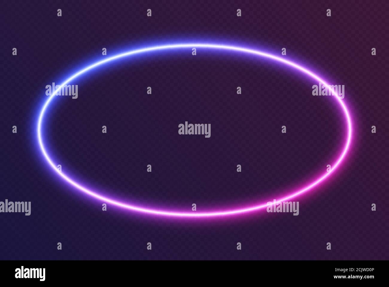 Gradient neon ellipse, blue-pink glowing oval border isolated on a dark background. Colorful night banner Stock Vector