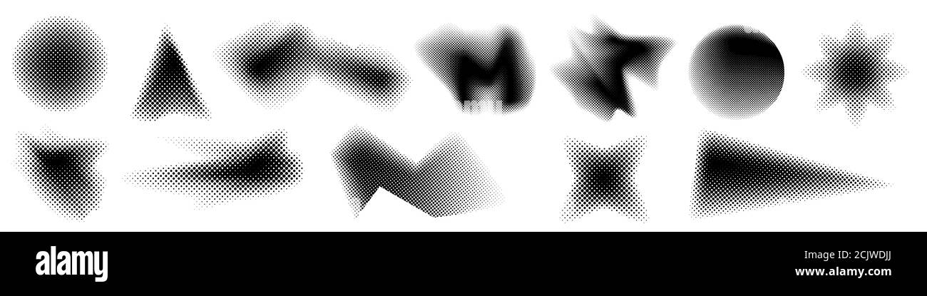 Halftone effect design elements. Black halftone effects shapes. Set of ...