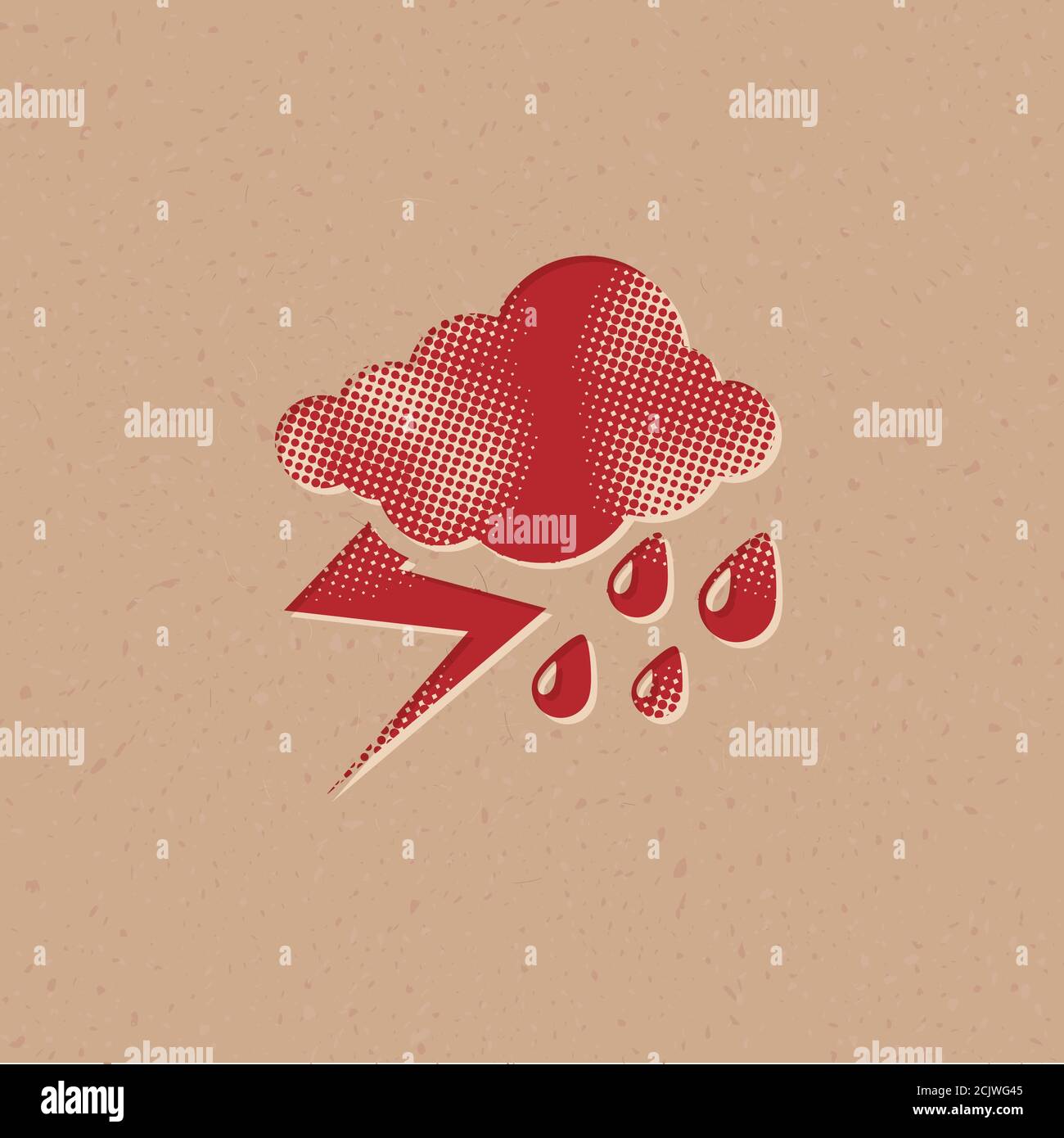 Weather overcast storm icon in halftone style. Grunge background vector ...