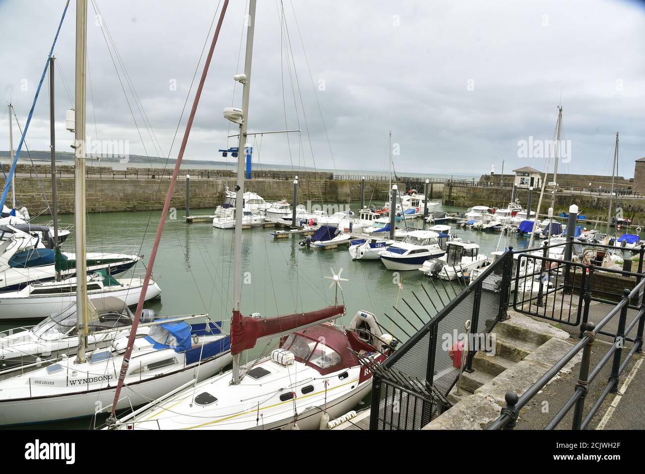 Pictures show Porthcawl Harbour (marina), and Coney beach, Bridgend County before planned development Stock Photo