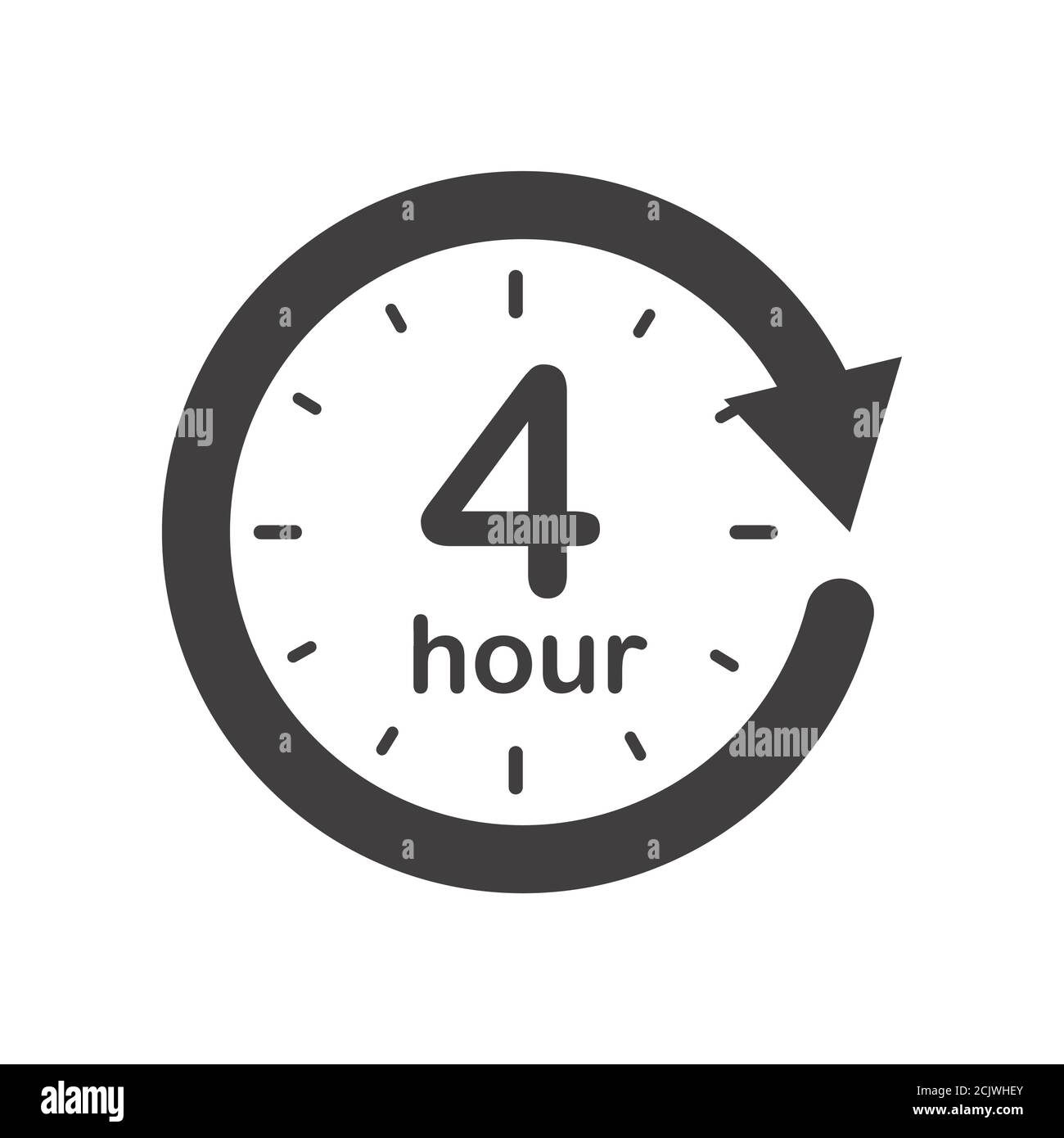 Four hours round icon with arrow. Black and white vector symbol. Stock Vector