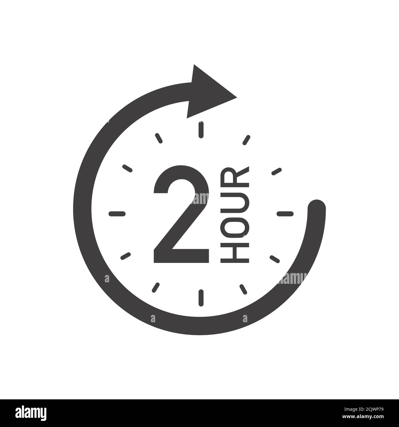 Two hour round icon with arrow. Black and white vector symbol. Stock Vector