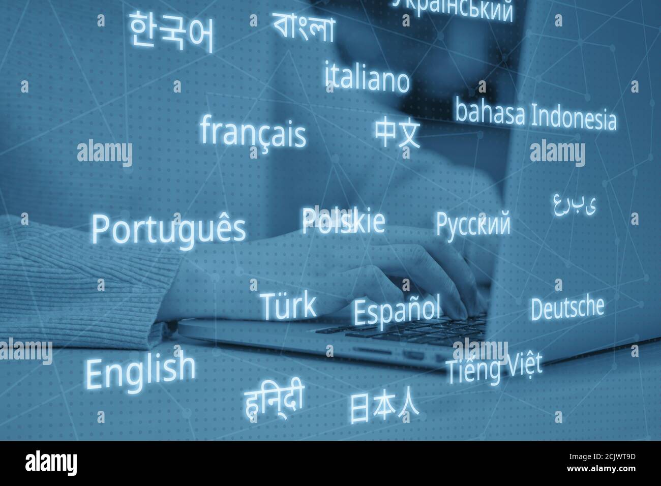 Translator career concept in different languages. toned Stock Photo