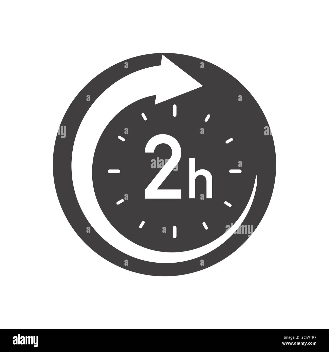 Two hours round icon with arrow. Black and white vector symbol. Stock Vector