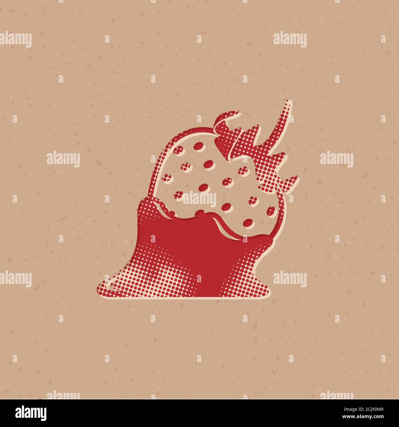 Strawberry chocolate icon in halftone style. Grunge background vector ...