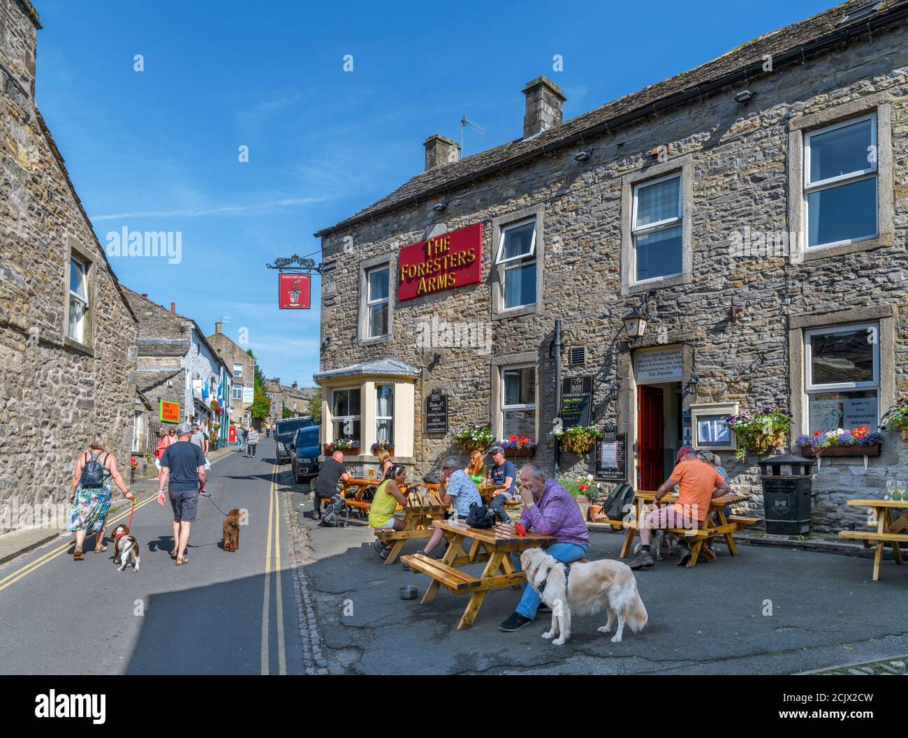 The Foresters Arms on the Main Street in the traditional English village of Grassington, Yorkshire Dales National Park, North Yorkshire, England, UK. Stock Photo
