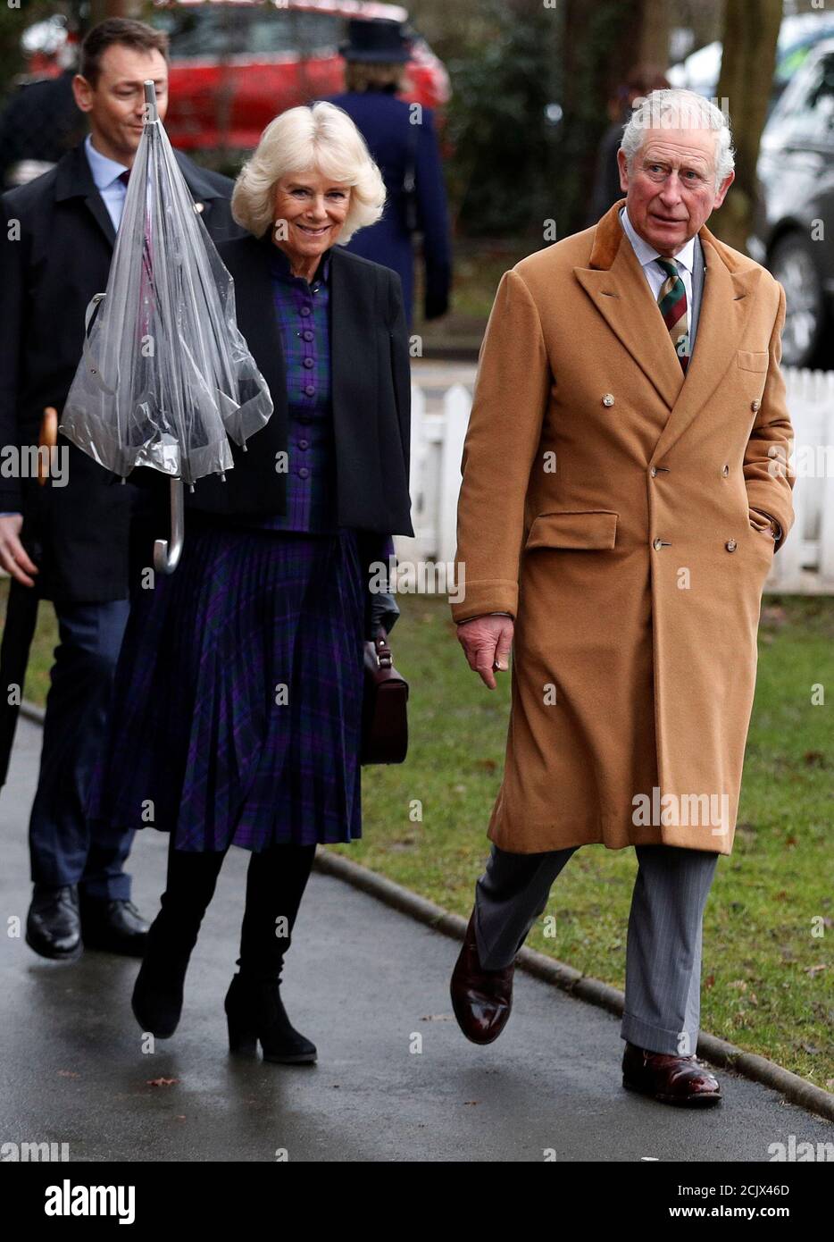 Britain's Prince Charles and his wife Camilla Duchess of Cornwall depart after visiting The Clink restaurant at Styal Prison in Styal, Britain, January 24, 2018. REUTERS/Phil Noble Stock Photo