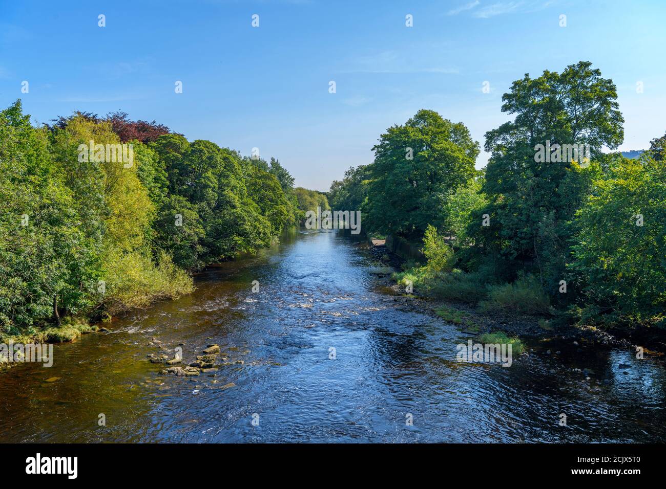 View over the River Wharfe at the start of the Dales Way, Ilkley, North Yorkshire, England, UK. Stock Photo
