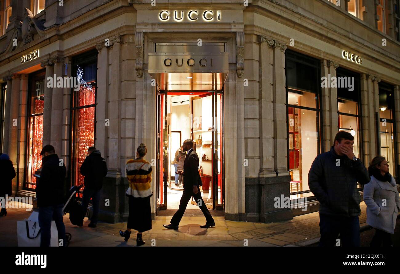 Festive lights decorate the Gucci store 