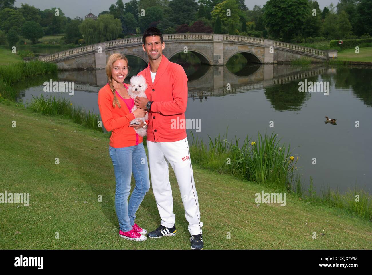 Novak Djokovic and Jelena Djokovic and their dog Pierre at Stoke Poges, Buckinhamshire, England. 20 Jun 2013  PICTURE CREDIT : © MARK PAIN / ALAMY Stock Photo