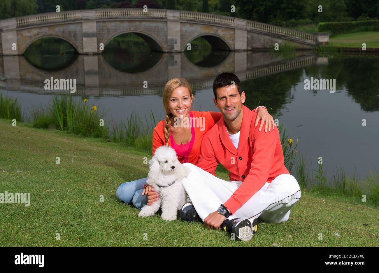 Novak Djokovic and Jelena Djokovic and their dog Pierre at Stoke Poges, Buckinhamshire, England. 20 Jun 2013  PICTURE CREDIT : © MARK PAIN / ALAMY Stock Photo