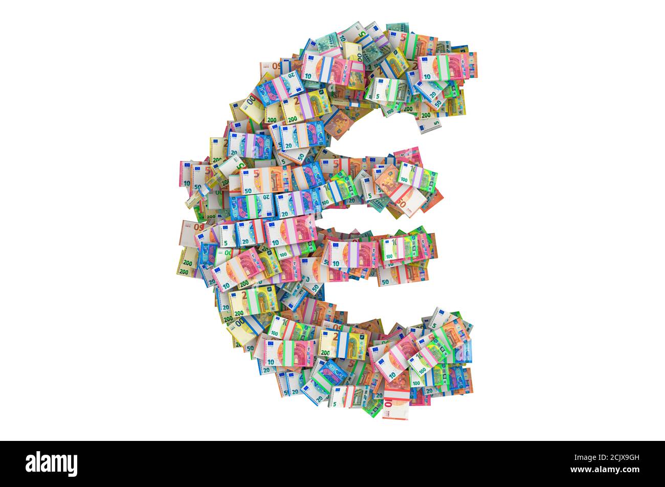 Euro sign from euro packs. 3D rendering isolated on white background ...