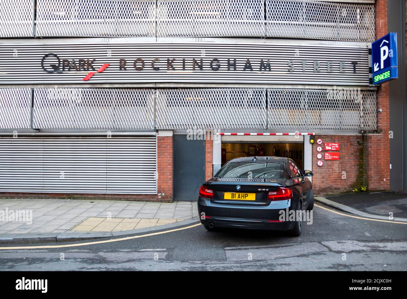 Sheffield, UK 30 Nov 2018 car entering Rockingham Street Q Park