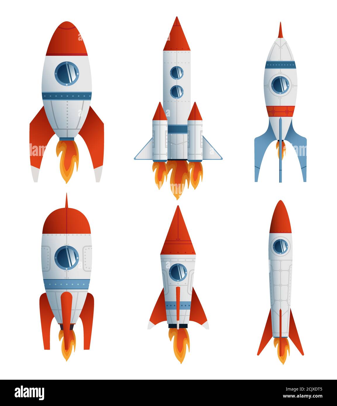 Collection flat icon rocket on white background. Vector flat illustration creative graphic design.  Stock Vector