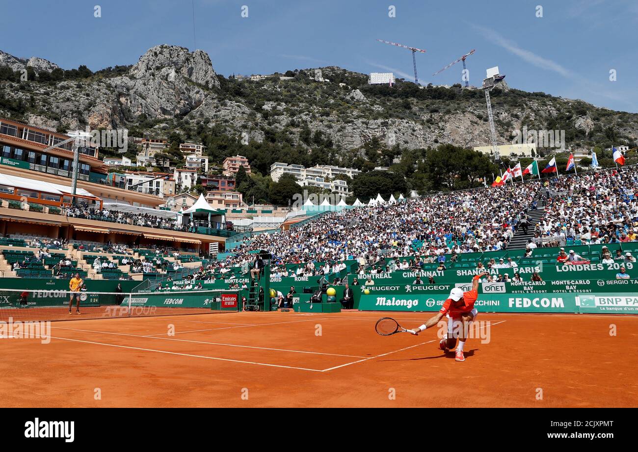 Tennis - ATP 1000 - Monte Carlo Masters - Monte-Carlo Country Club,  Roquebrune-Cap-Martin, France - April 18, 2019 Serbia's Novak Djokovic in  action during his third round match against Taylor Fritz of