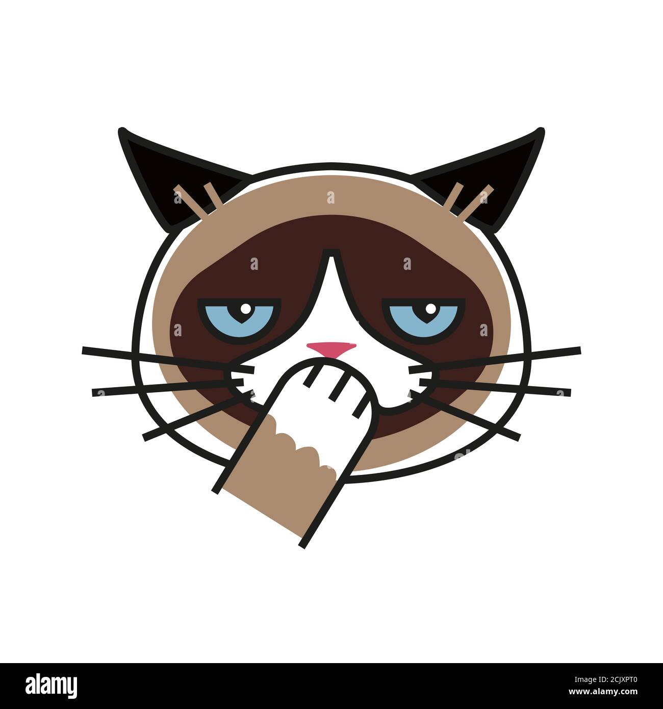 Shy Grumpy cat. Meme cat isolated whitebackground Stock Vector