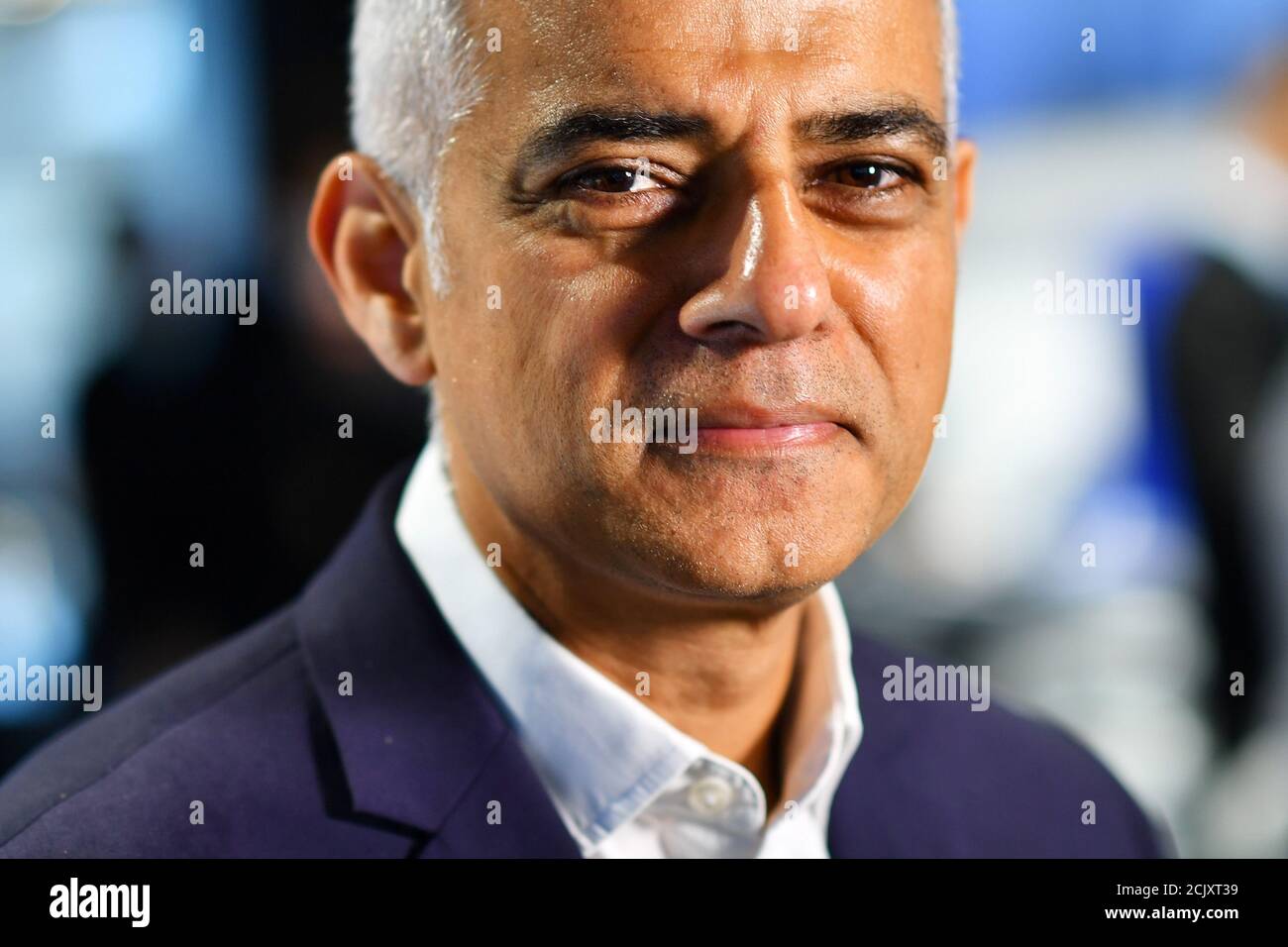 Mayor of London Sadiq Khan poses during an interview with Reuters at an event to promote the start of London Tech Week, in London, Britain, June 10, 2019.  REUTERS/Dylan Martinez Stock Photo