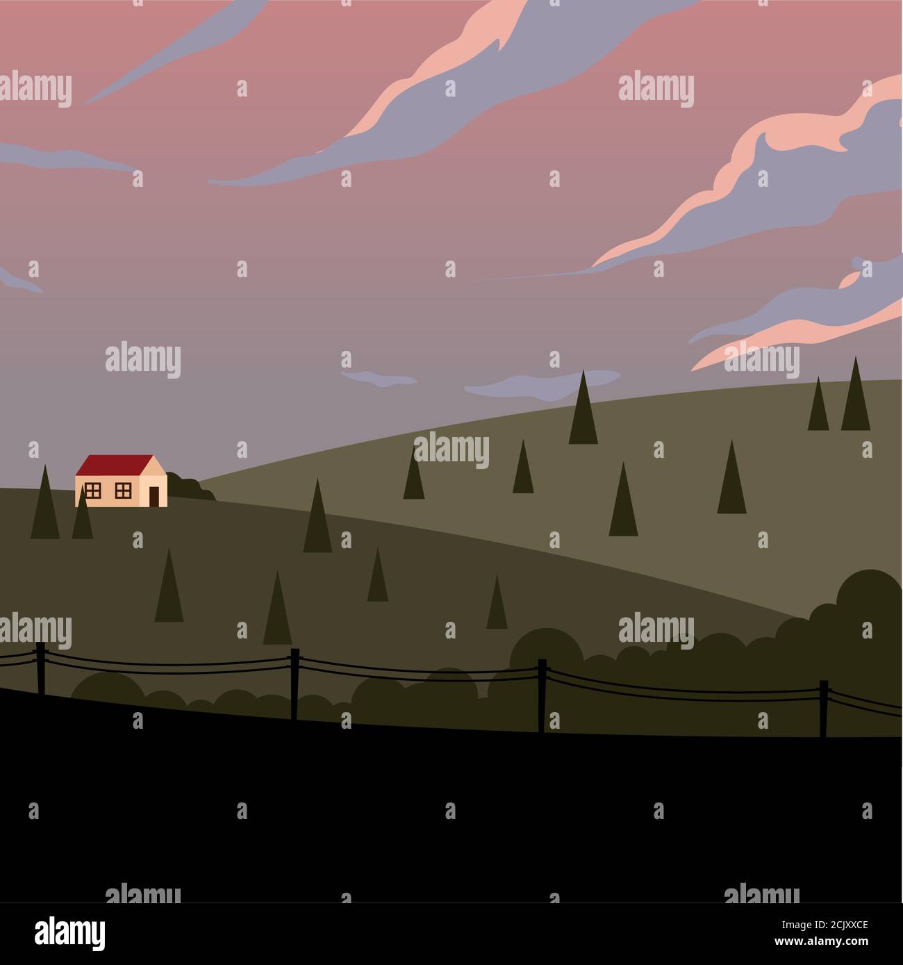 house at mountain with pine trees design, Landscape nature earth eco ...
