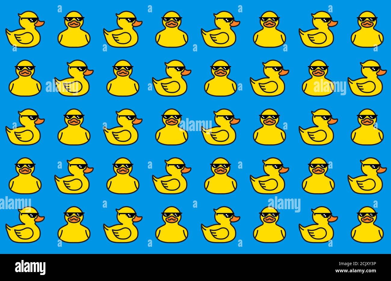 Rubber yellow duck in sunglasses. Seamless Pattern Stock Vector