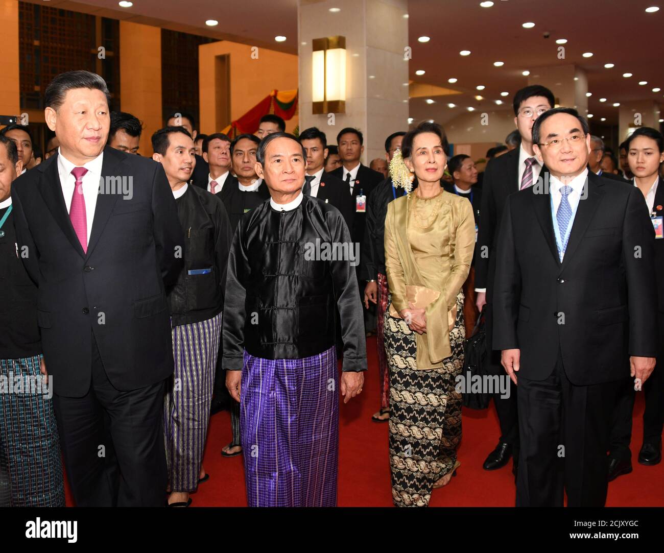 Chinese President Xi Jinping Myanmar President Win Myint And Myanmar State Counsellor Aung San Suu Kyi Attend A Cermony Marking The 70th Anniversary Of Diplomatic Relations Between Myanmar And China In Naypyidaw