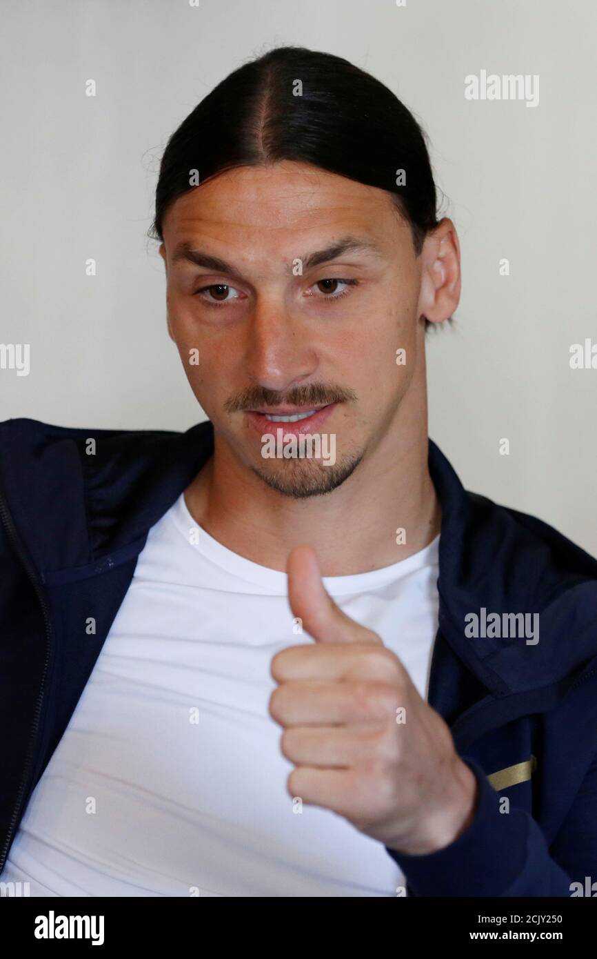 Soccer player Zlatan Ibrahimovic attends a group interview as he launches  his A-Z brand of sportswear in Paris, France, June 7, 2016. REUTERS/John  Schults Stock Photo - Alamy