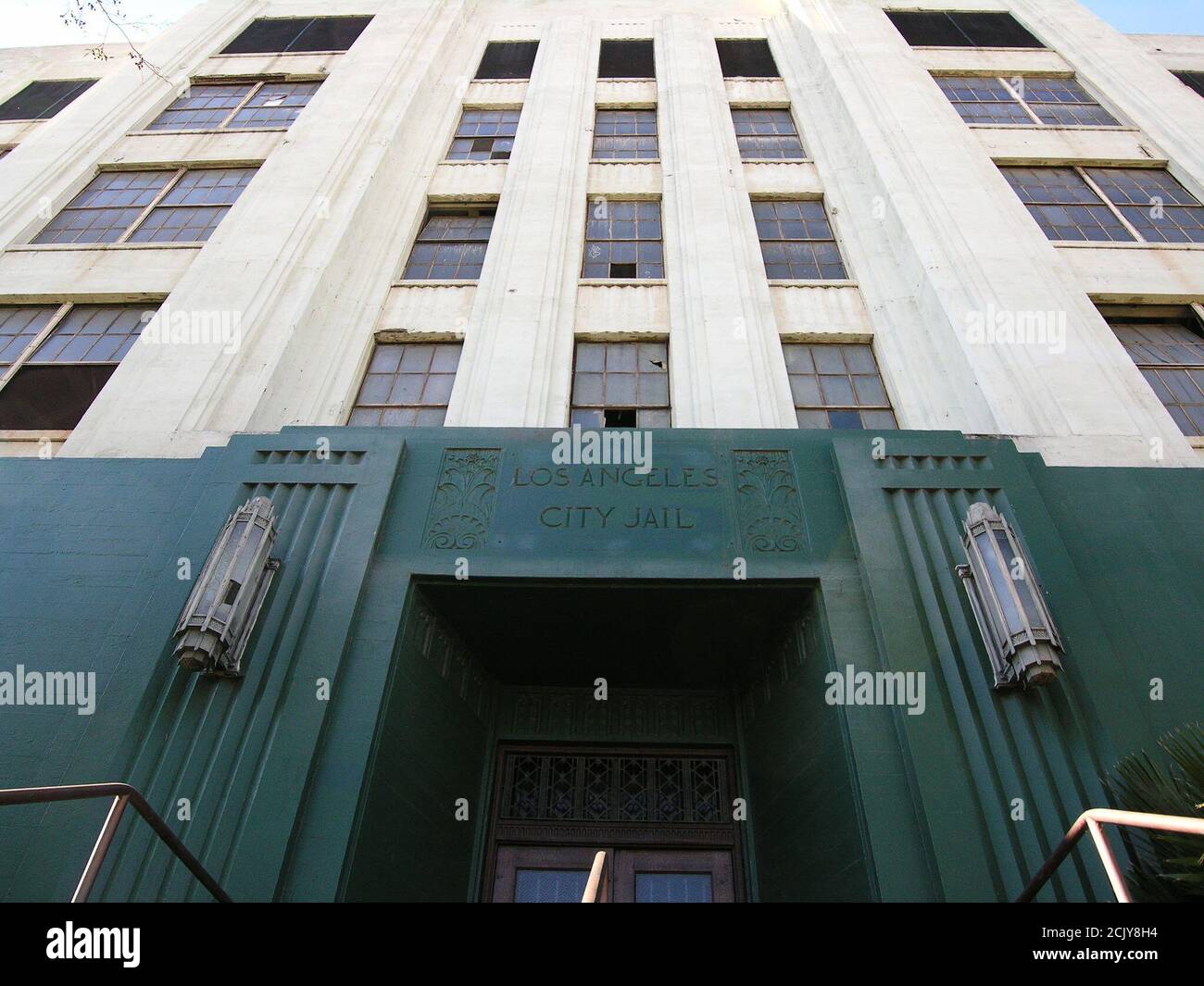 Exterior view of the old dilapidated historic Los Angeles City Jail on