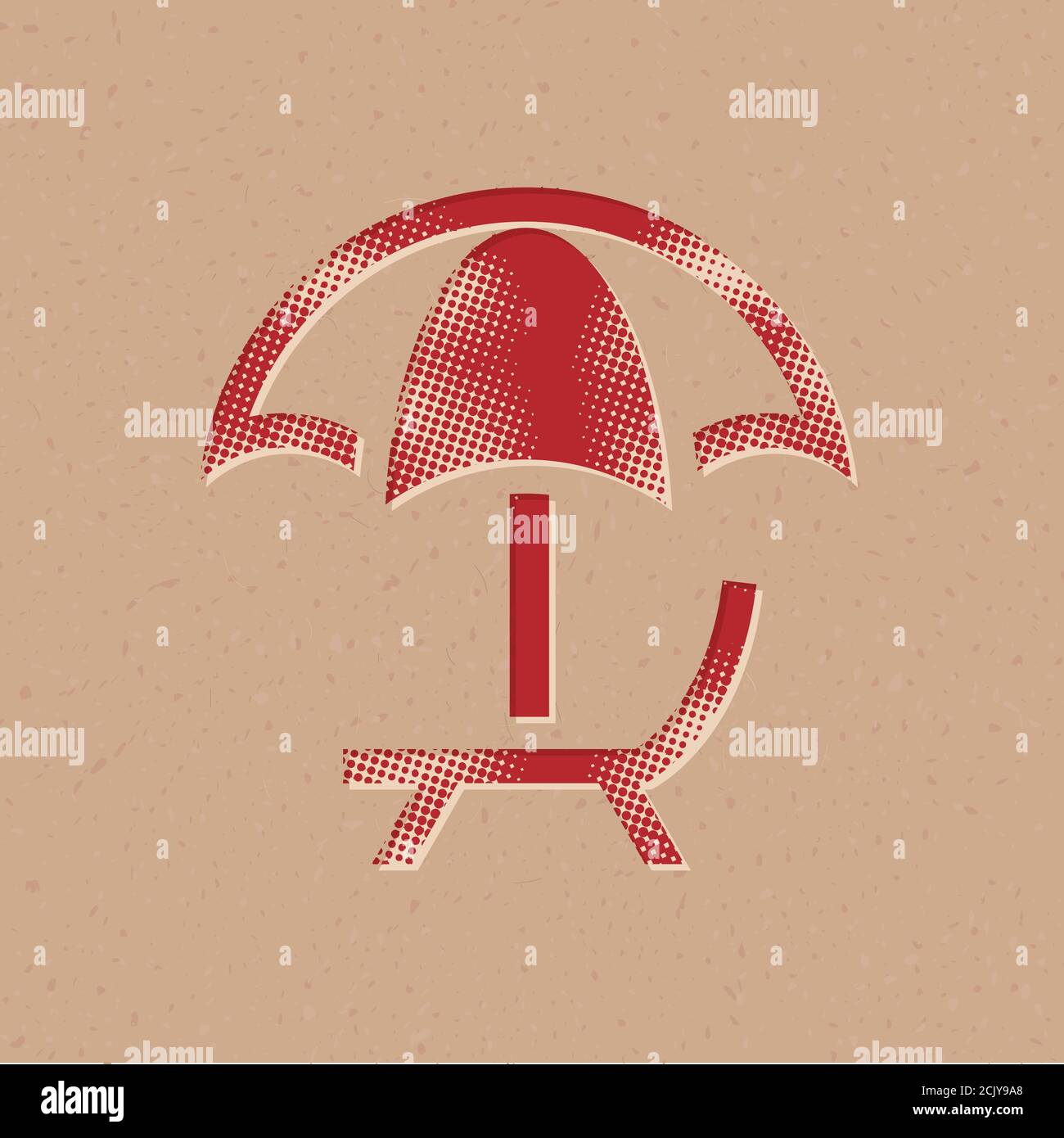 Beach umbrella icon in halftone style. Grunge background vector ...