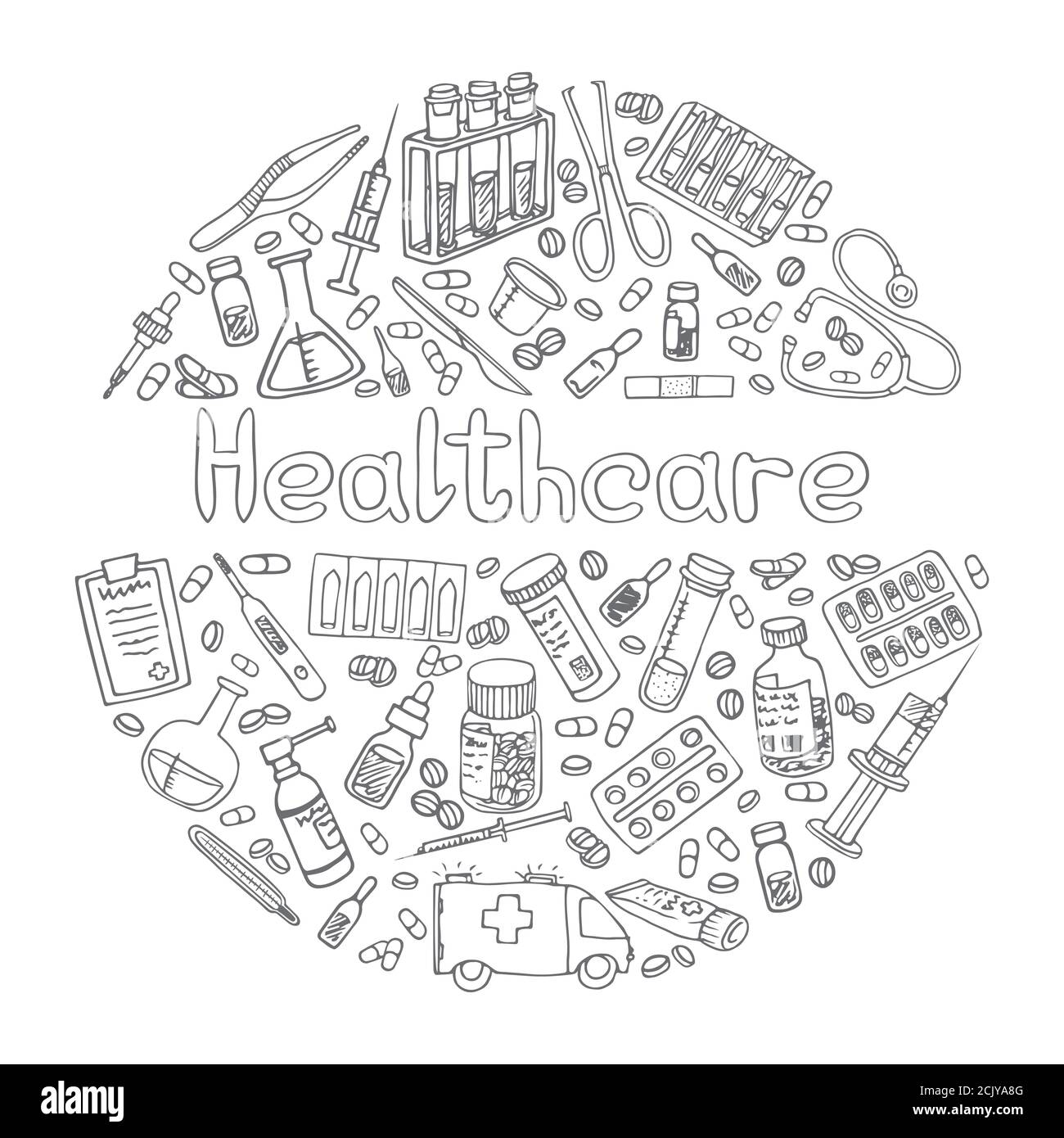 Hand Drawn Haelthceare doodle. Vector isolated Stock Vector
