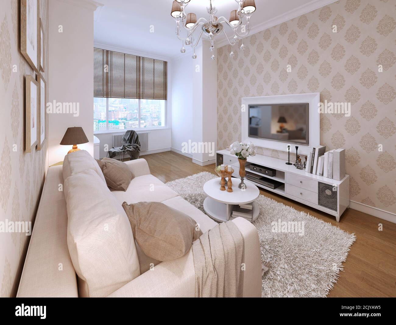 Living in a modern style with elements of Art Deco. Media System and a