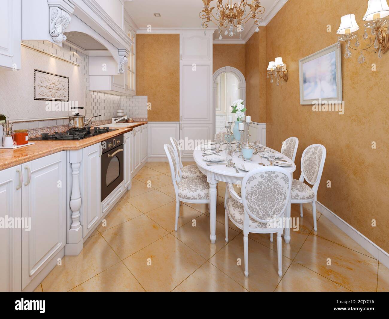 Kitchen classic style. 3d visualization Stock Photo Alamy