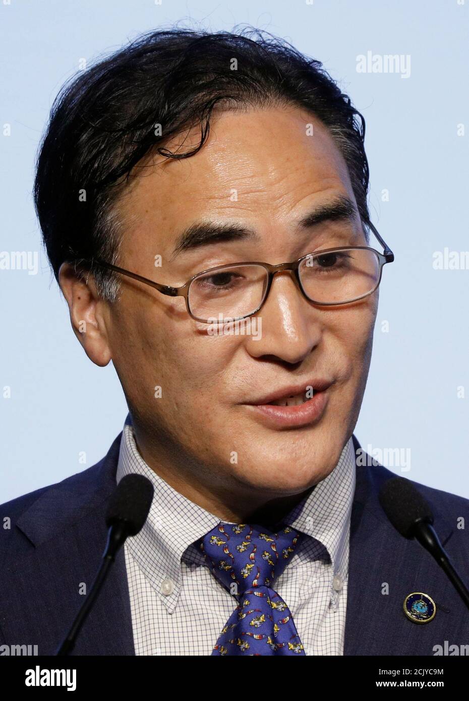 Interpol's President Kim Jong-yang delivers an opening address at Interpol  World in Singapore July 2, 2019. REUTERS/Edgar Su Stock Photo - Alamy