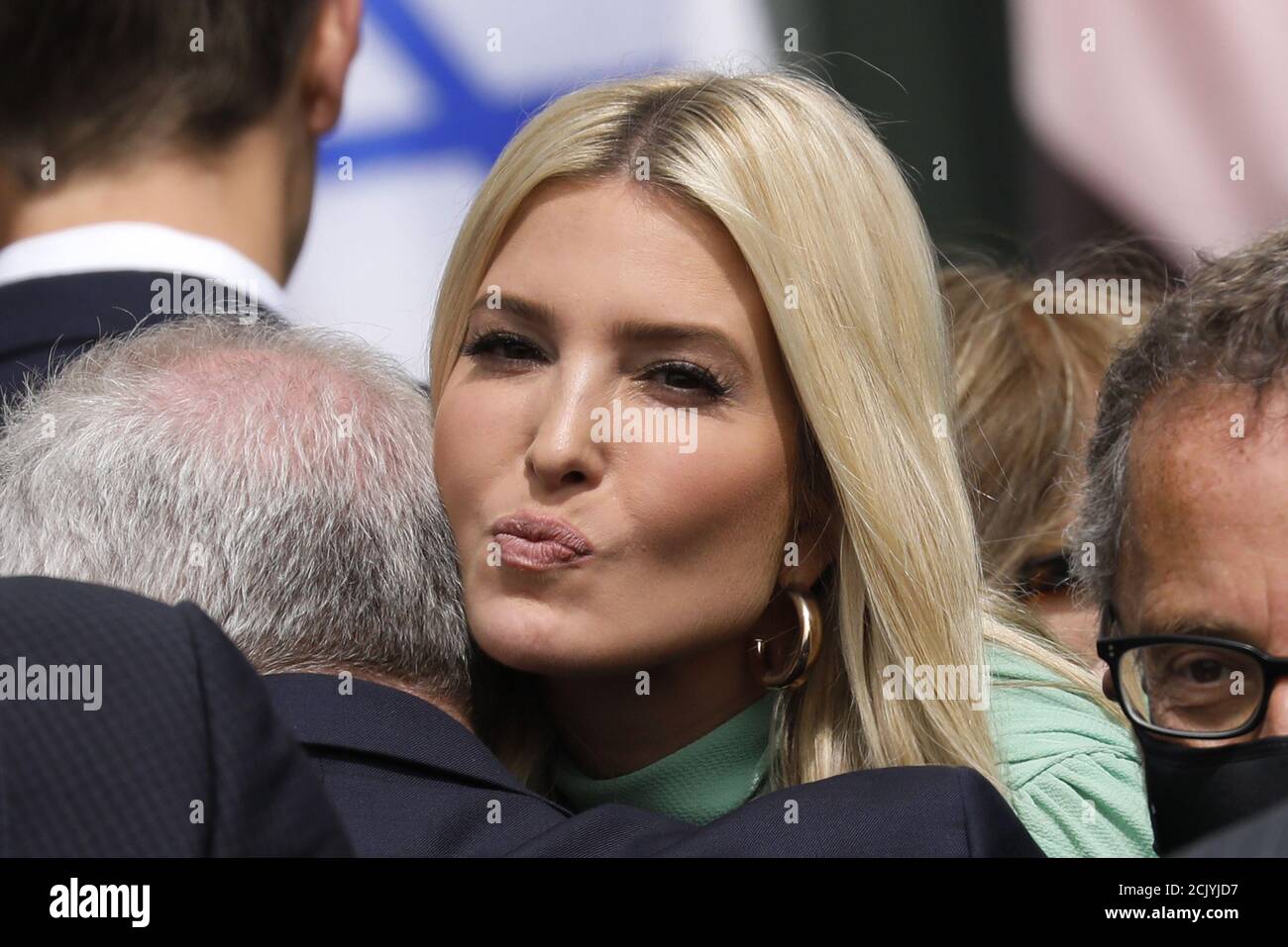 Washington, United States. 15th Sep, 2020. Ivanka Trump kisses a guest as she arrives at an Abraham Accords Signing Ceremony on the South Lawn of the White House in Washington, DC on September 15, 2020. Photo by Yuri Gripas/UPI Credit: UPI/Alamy Live News Stock Photo