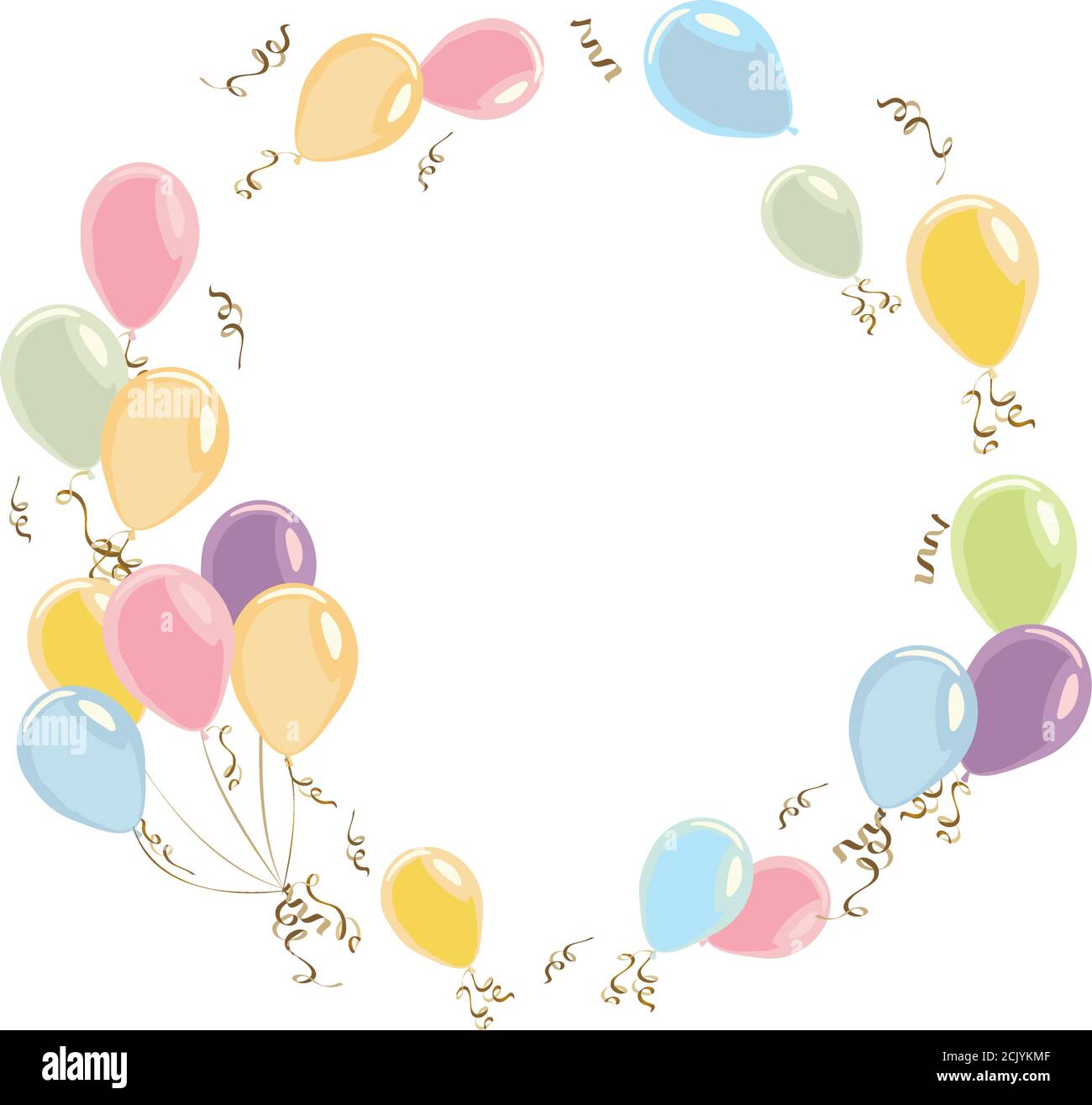 Colorful pastel color balloons isolated on white, celebrate party banner with helium balloons, festive happy birthday and anniversary template or invi Stock Vector