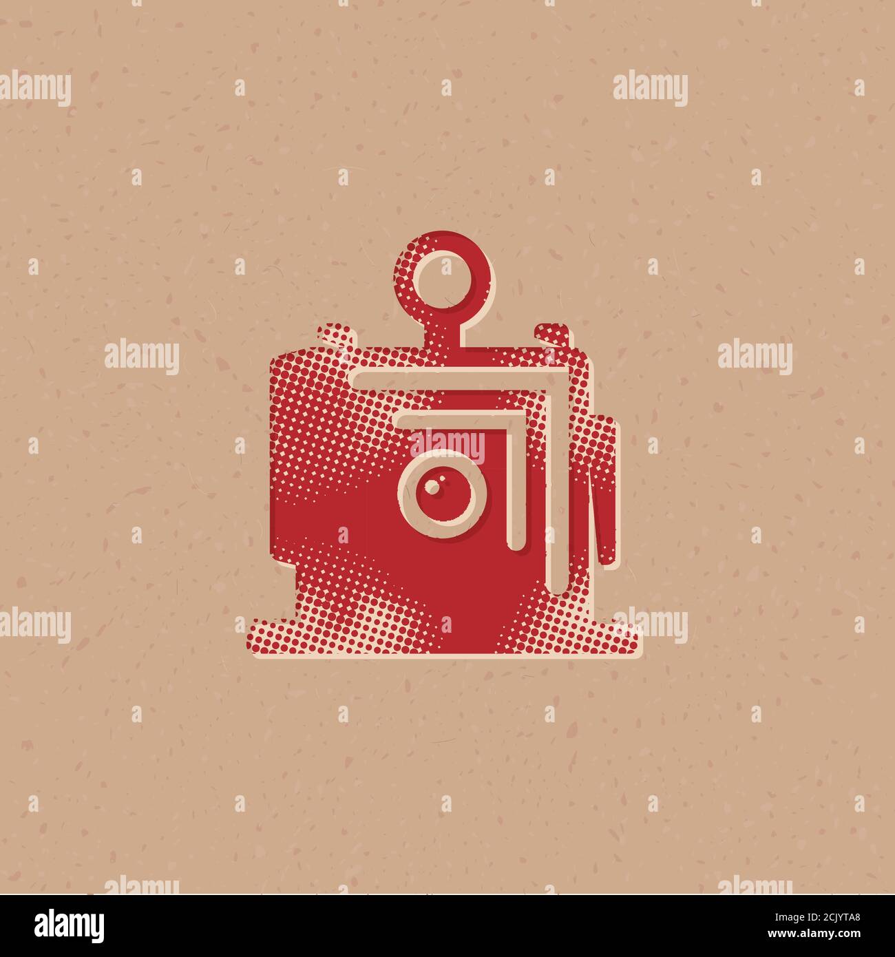 Large format camera icon in halftone style. Grunge background vector illustration. Stock Vector