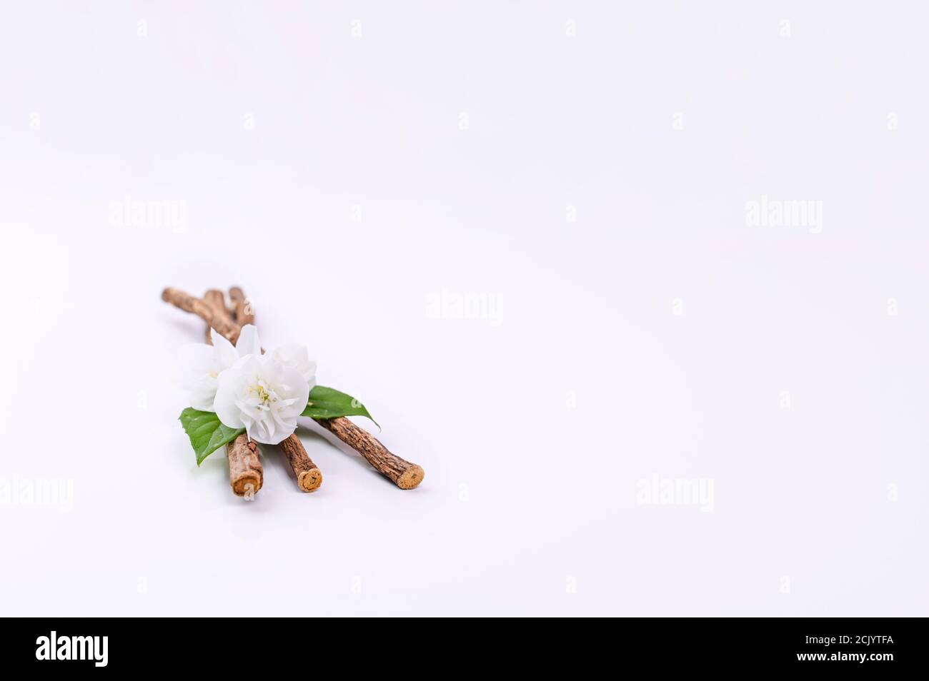 Jasmine flowers and spices licorice on a white background. Aromatherapy