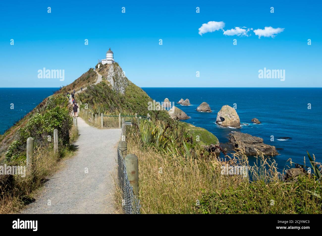 Historic Nugget Point lighthouse in New Zealand Stock Photo