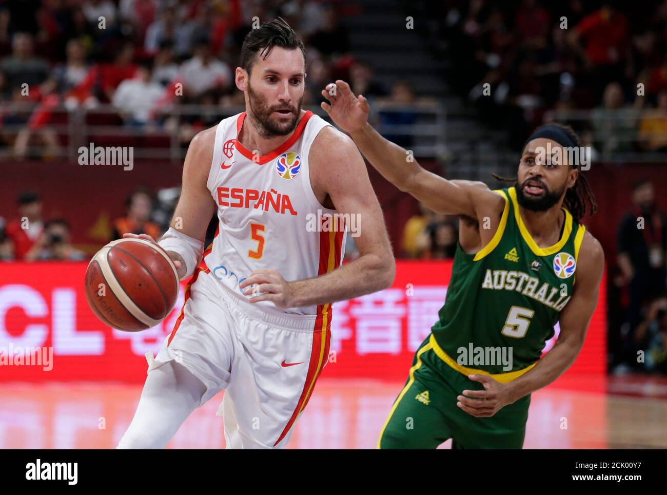 Basketball - FIBA World Cup - Semi Finals - Spain v Australia - Wukesong  Sport Arena, Beijing, China - September 13, 2019 Spain's Rudy Fernandez in  action with Australia's Patty Mills REUTERS/Jason Lee Stock Photo - Alamy