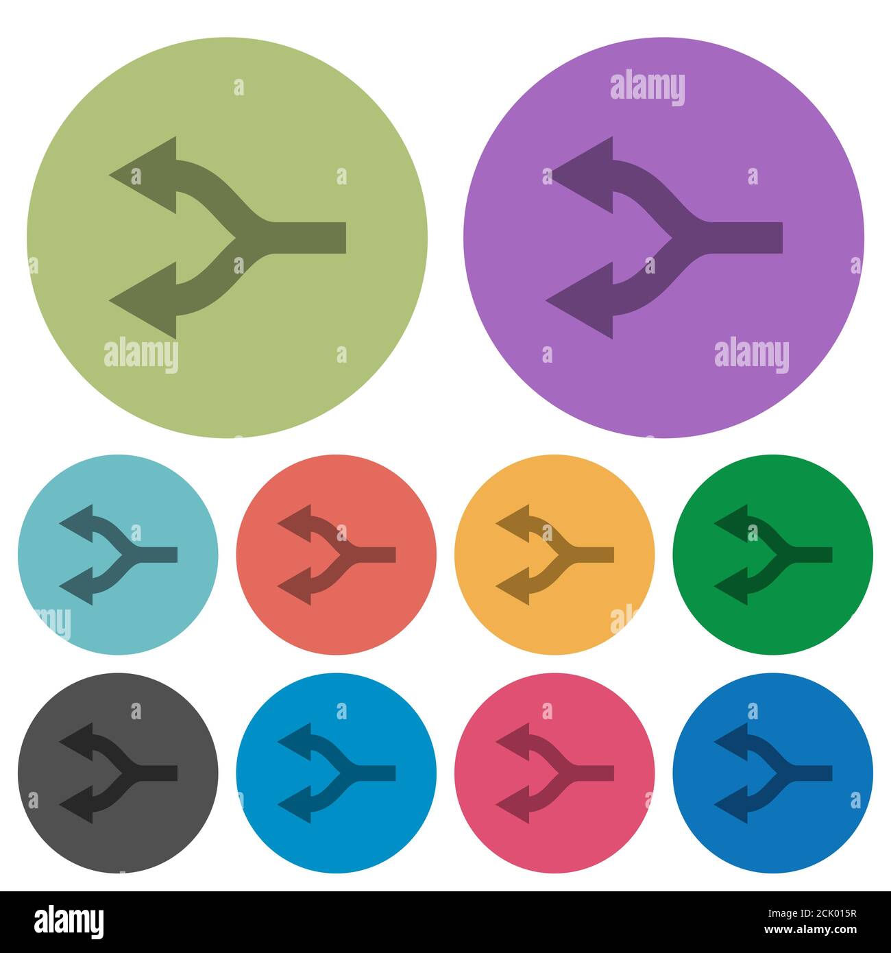 Split arrows left darker flat icons on color round background Stock ...