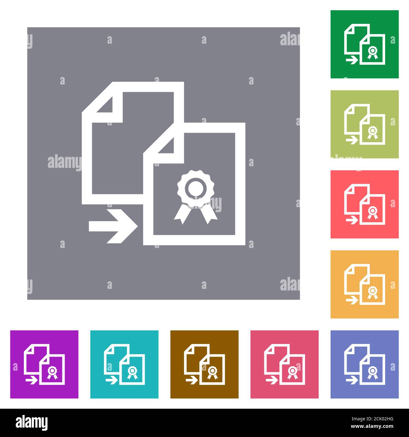 Copy certificate flat icons on simple color square backgrounds Stock ...