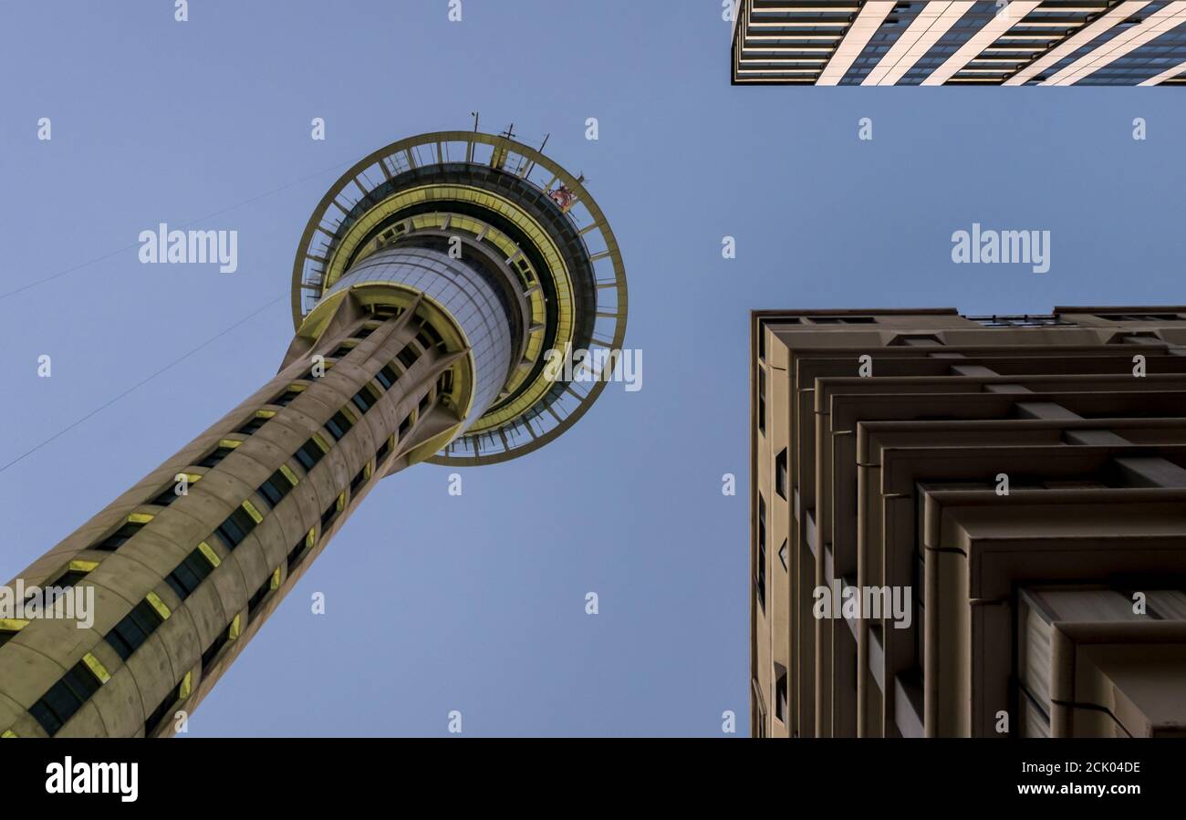 Auckland, New Zealand - 8 January 2019: Sky Tower, the iconic landmark in downtown Auckland Stock Photo