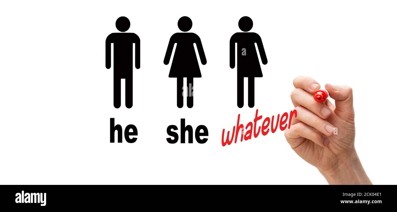 Gender neutral toilet sign concept. Word whatever written with red marker Stock Photo