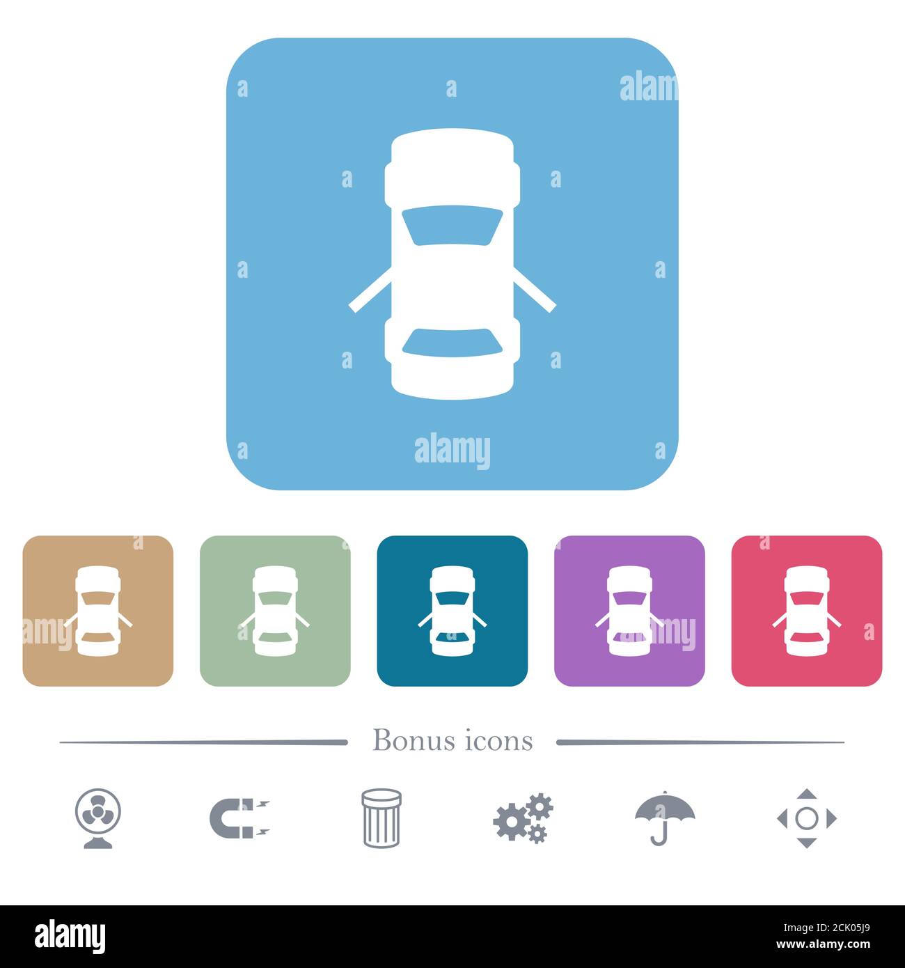 Car open rear doors dashboard indicator white flat icons on color ...