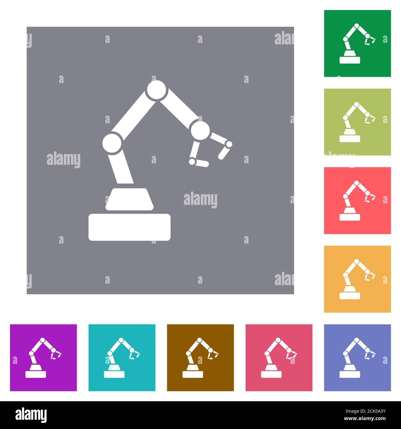 Robot arm flat icons on simple color square backgrounds Stock Vector ...