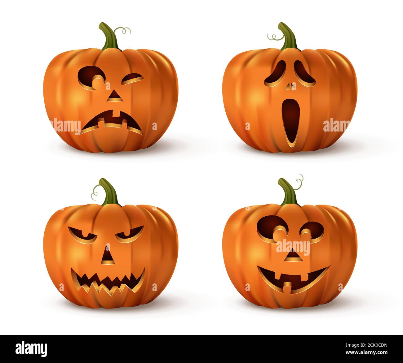 Halloween pumpkins set isolated on white background. Vector isolated halloween elements. Stock Vector