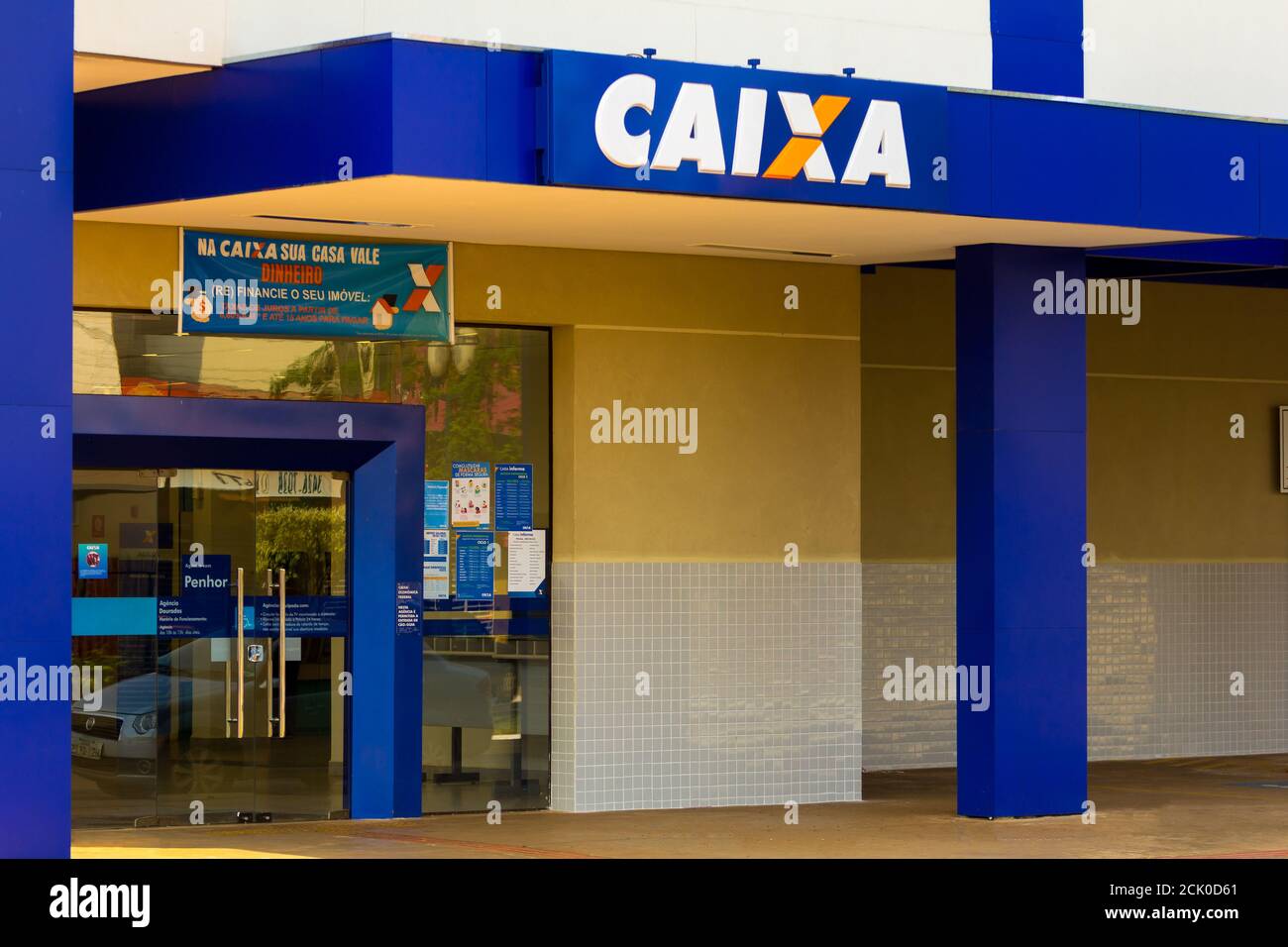 The Caixa Econômica Federal logo at one of its bank branches in Dourados, Mato Grosso do Sul. Stock Photo