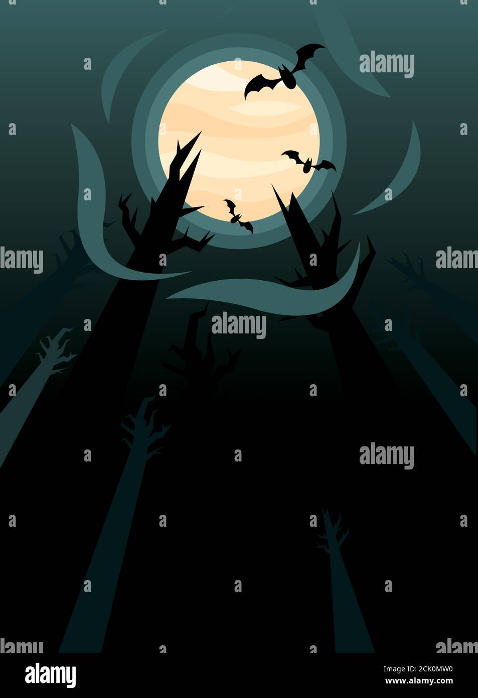 Halloween trees with bats at night design, Holiday and scary theme ...