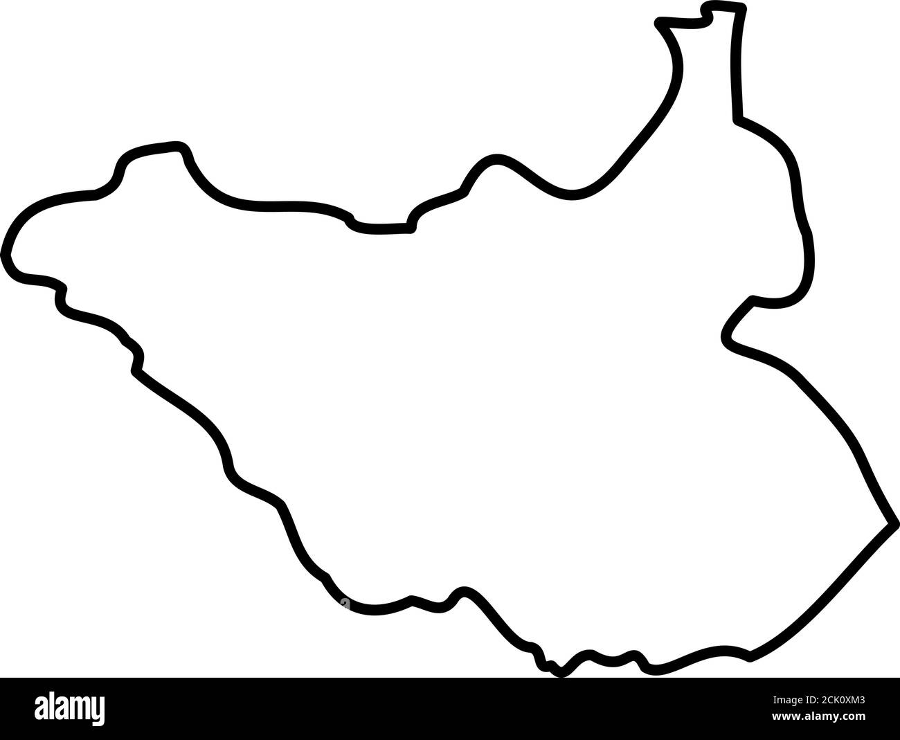 South Sudan - solid black outline border map of country area. Simple ...